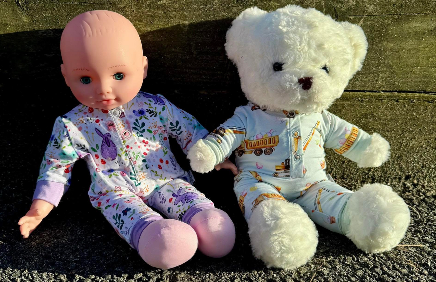 “Excavator Eggstravaganza” Doll Romper