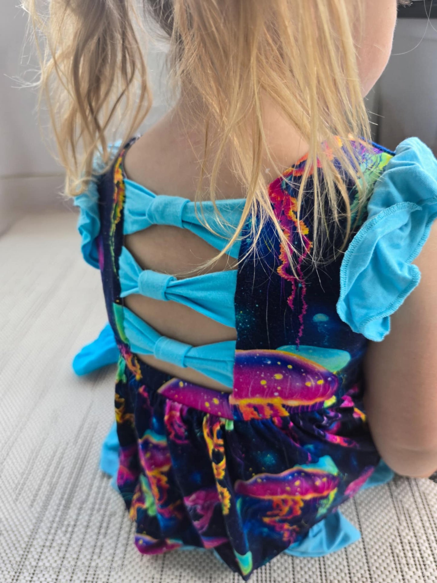 Jellyfish Glow Twirl with Bow Back and Biker Shorts Set