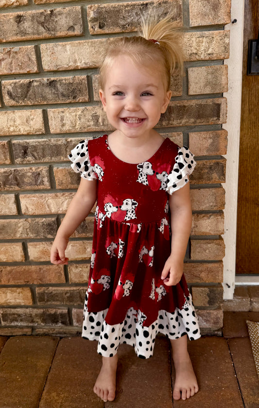 “Darling Dalmatians” Twirl with Bow Back and Biker Shorts Set