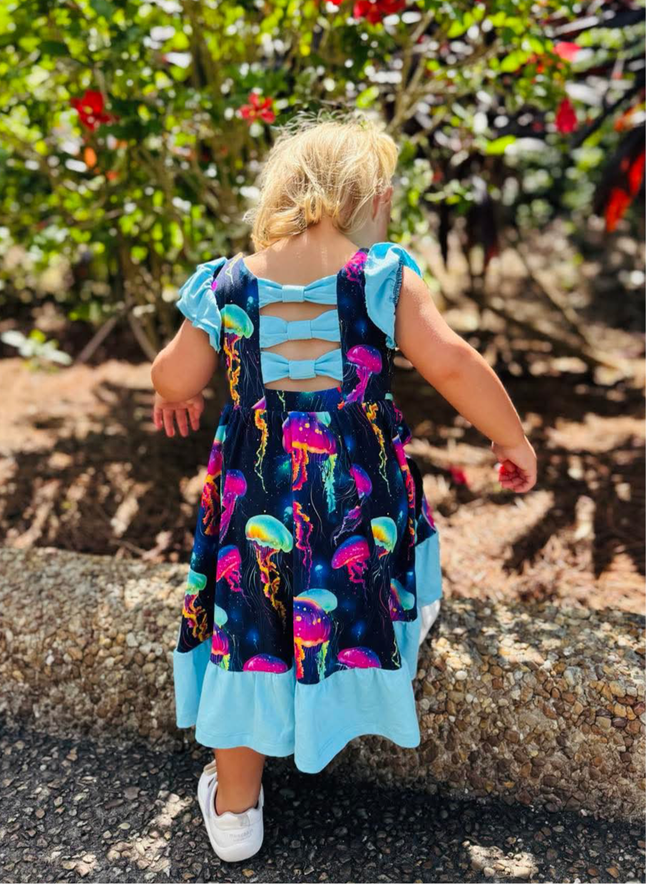 Jellyfish Glow Twirl with Bow Back and Biker Shorts Set
