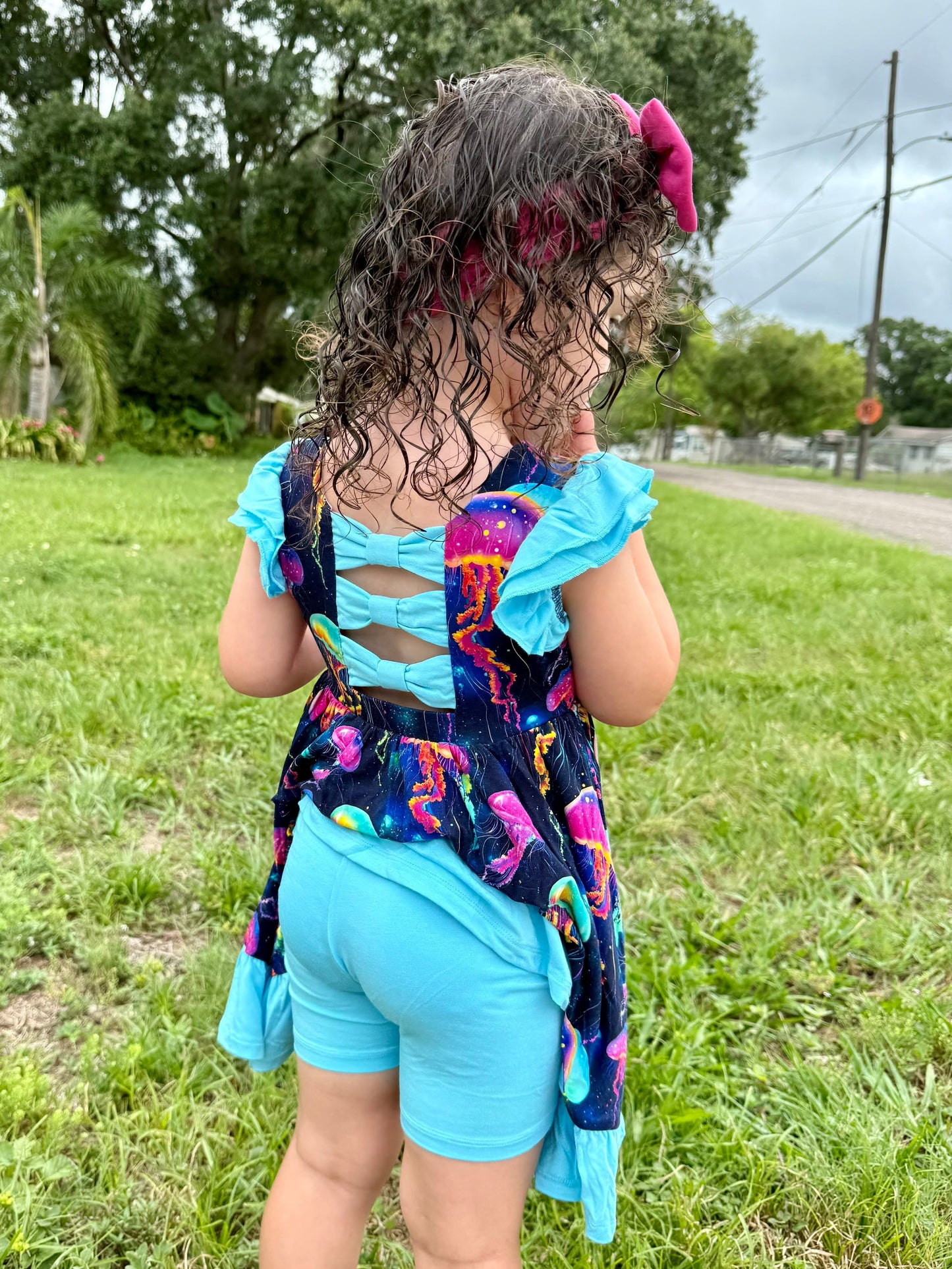 Jellyfish Glow Twirl with Bow Back and Biker Shorts Set