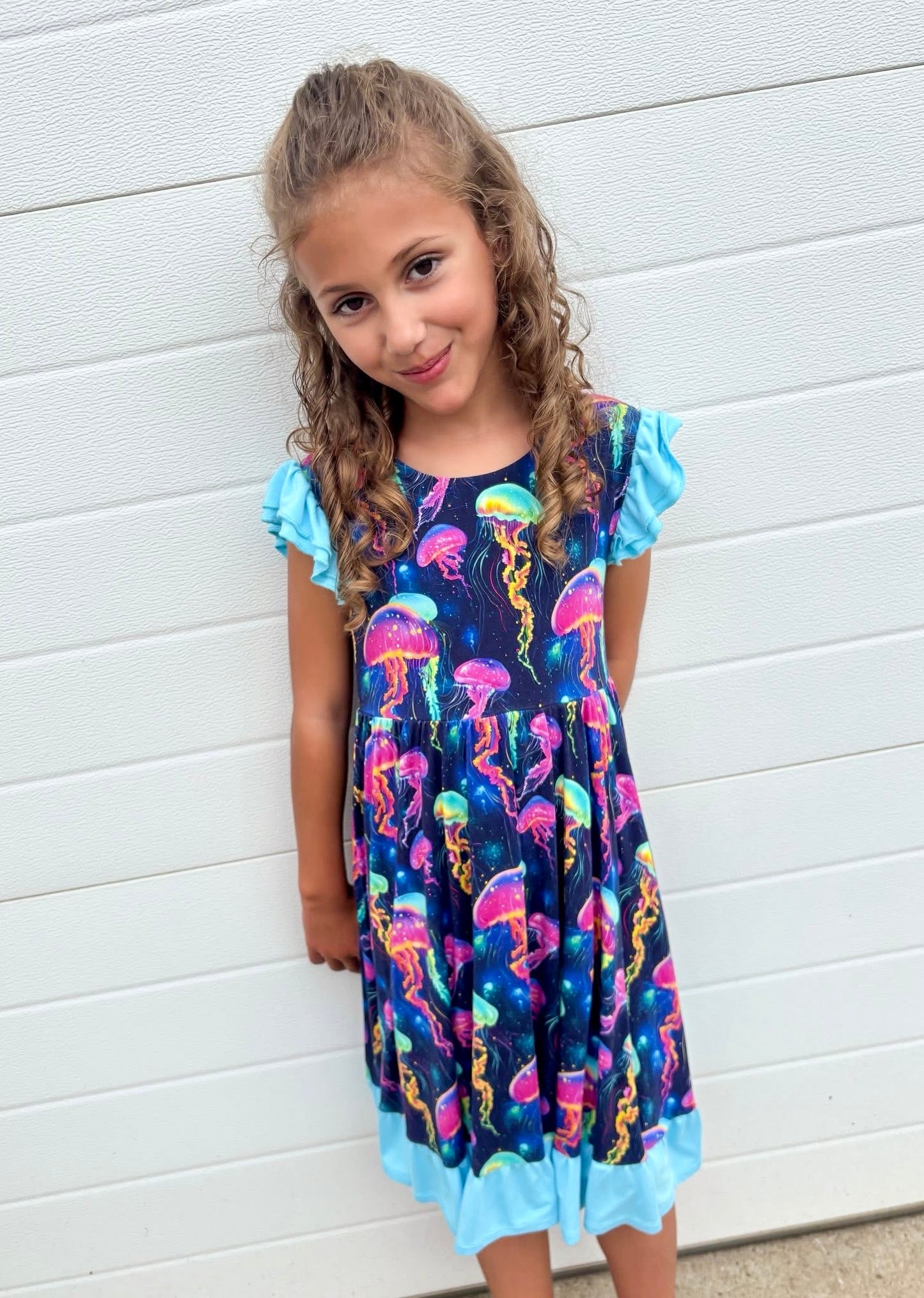Jellyfish Glow Twirl with Bow Back and Biker Shorts Set