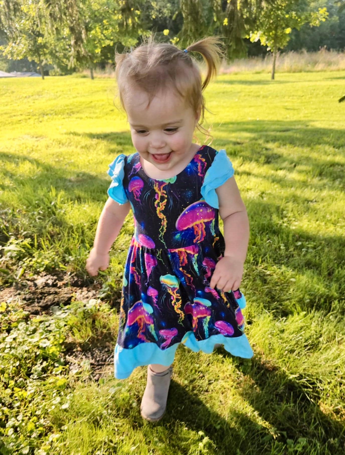 Jellyfish Glow Twirl with Bow Back and Biker Shorts Set