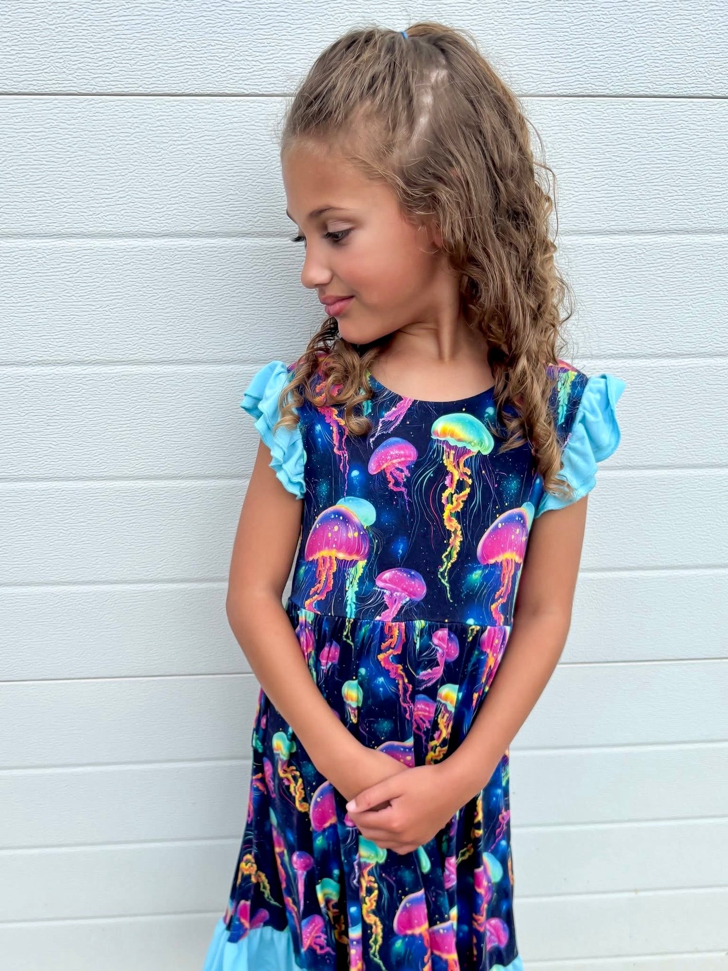 Jellyfish Glow Twirl with Bow Back and Biker Shorts Set