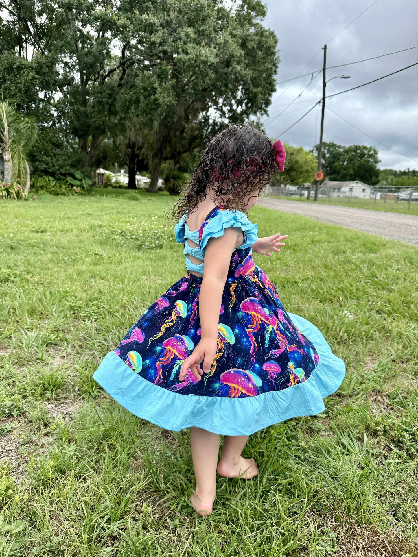 Jellyfish Glow Twirl with Bow Back and Biker Shorts Set