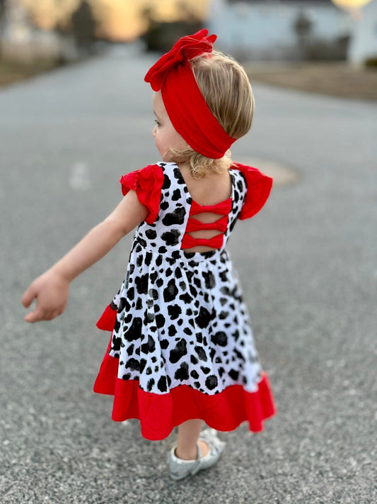 “Cows” Twirl with Bow Back and Biker Shorts Set