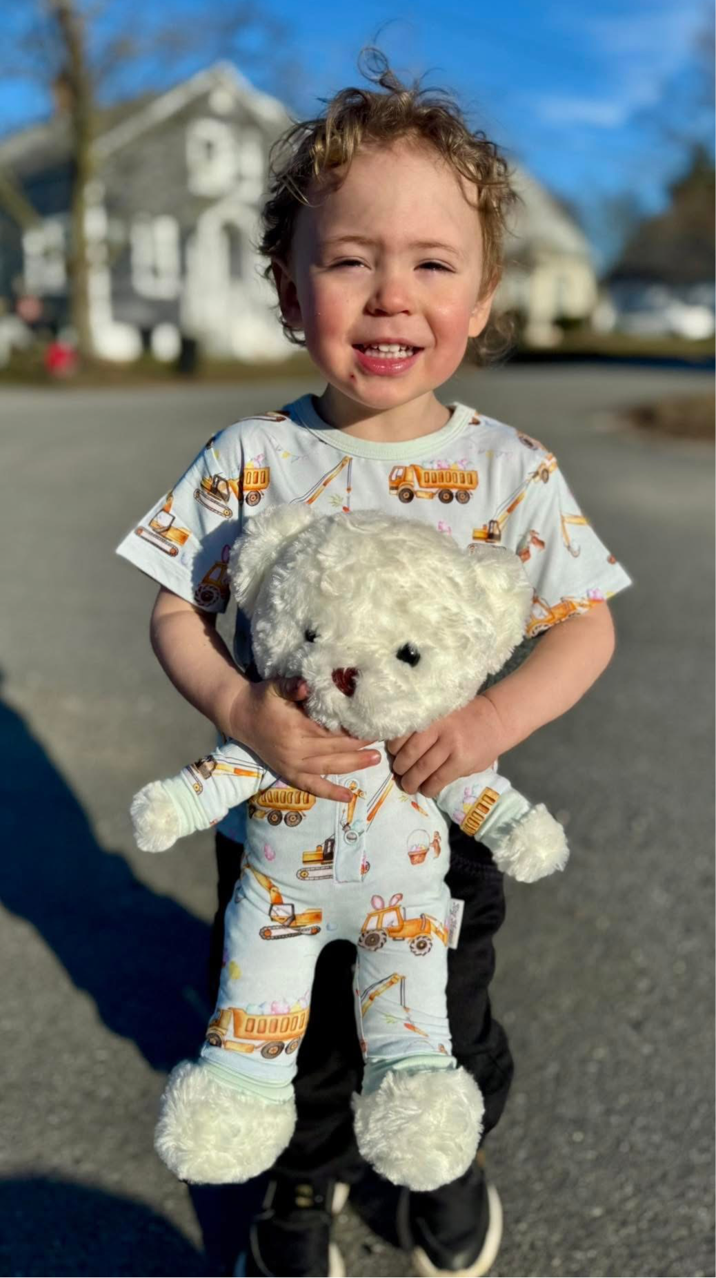 “Excavator Eggstravaganza” Doll Romper