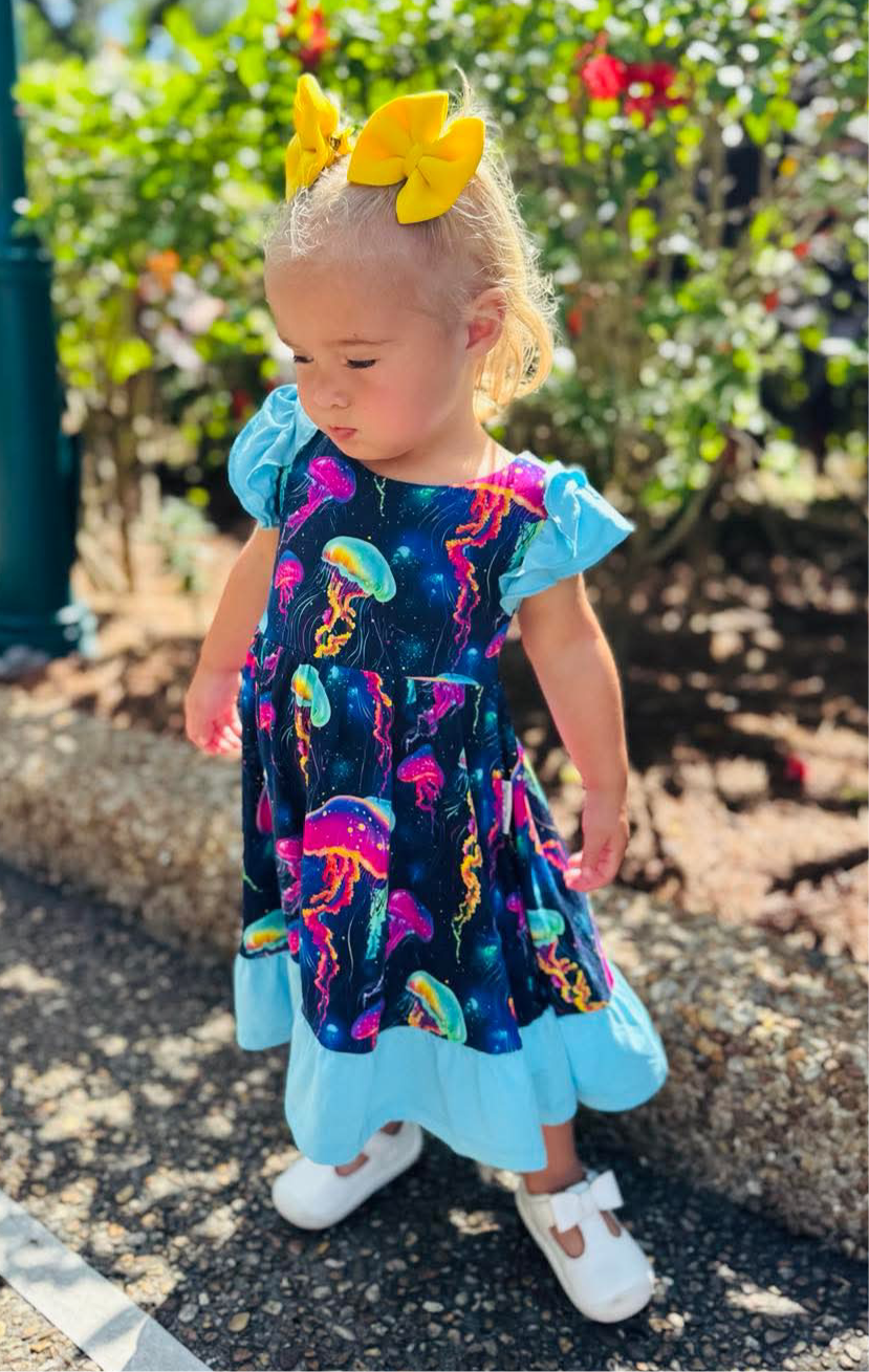 Jellyfish Glow Twirl with Bow Back and Biker Shorts Set