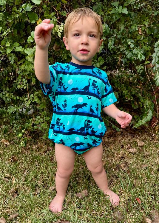 Dinos After Dark Short Sleeved Bubble Romper