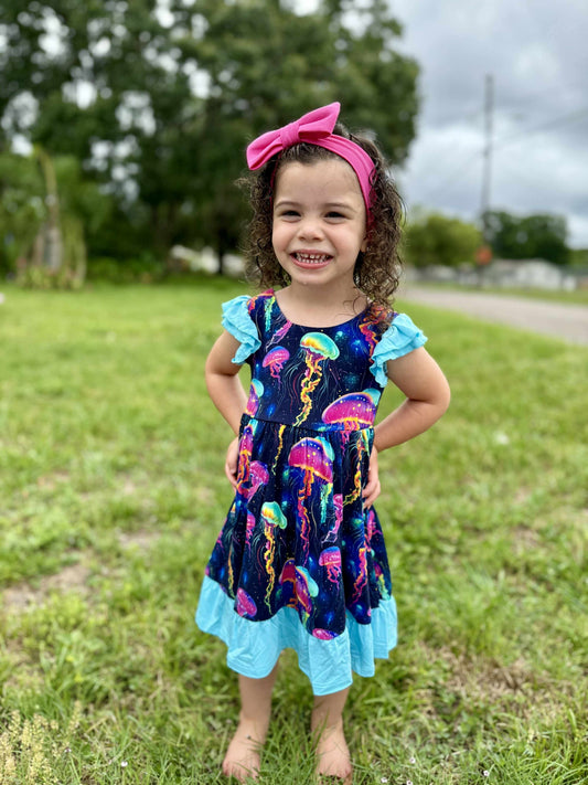 Jellyfish Glow Twirl with Bow Back and Biker Shorts Set