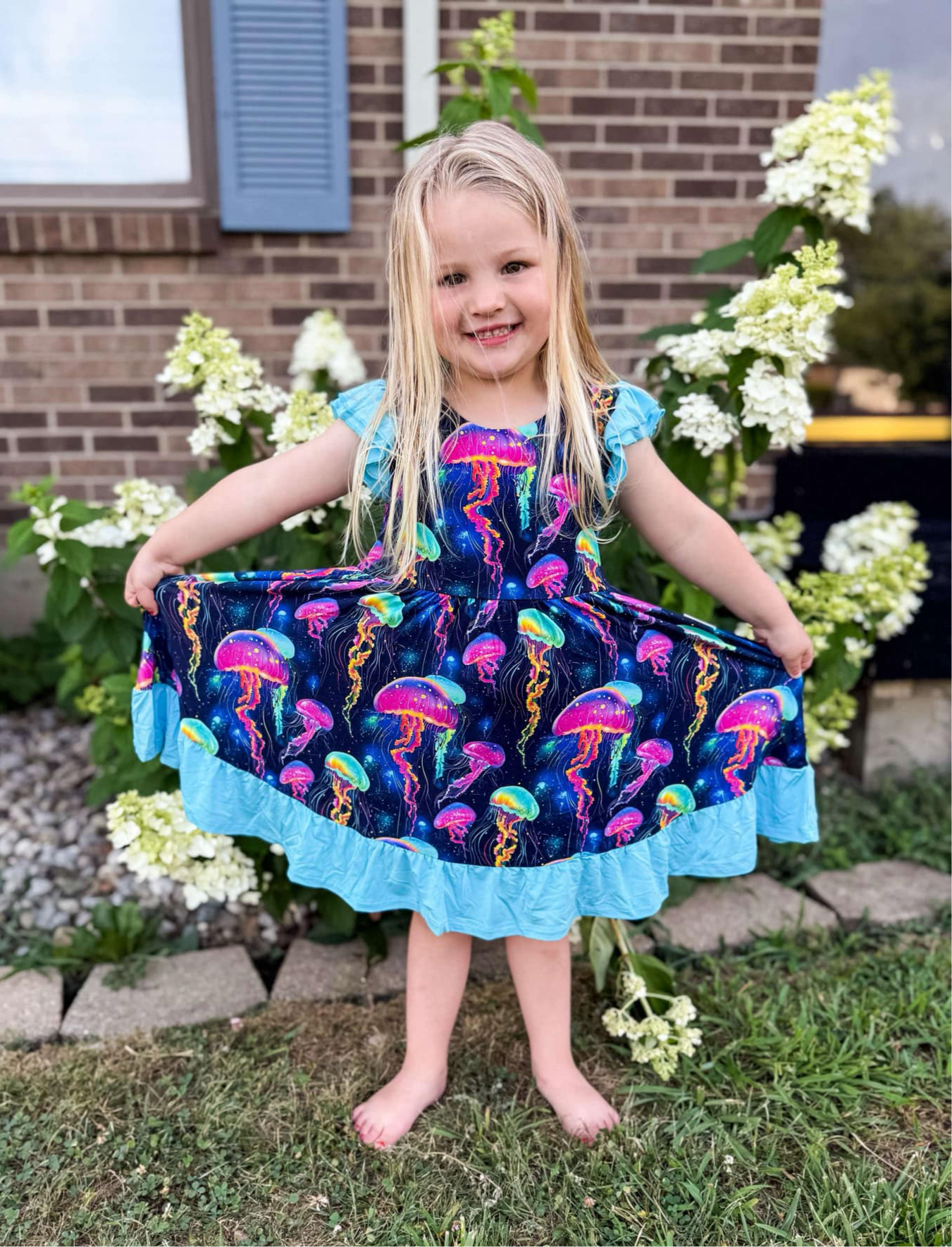 Jellyfish Glow Twirl with Bow Back and Biker Shorts Set