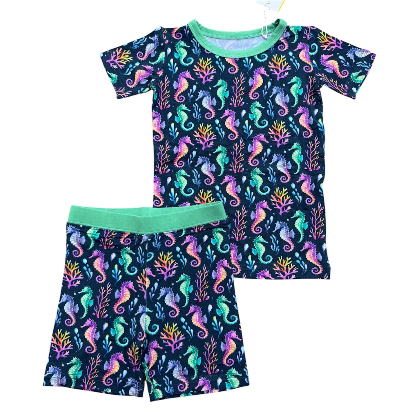 “Seahorse Lagoon” Two-Piece Pajamas Short Sleeved and Shorts