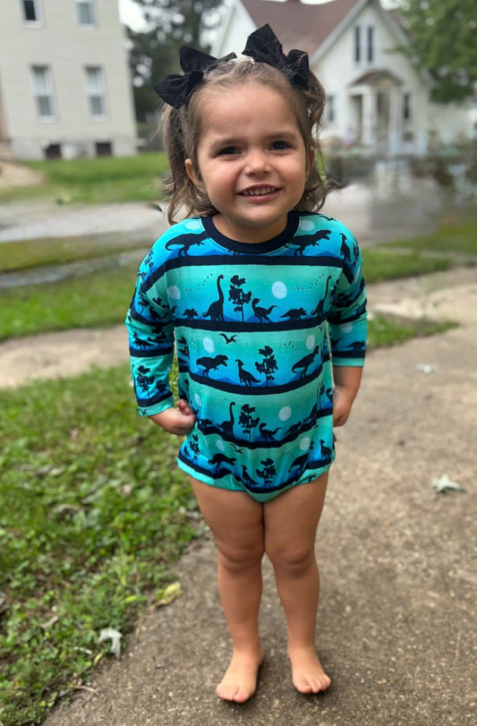 Dinos After Dark Long Sleeved Bubble Romper
