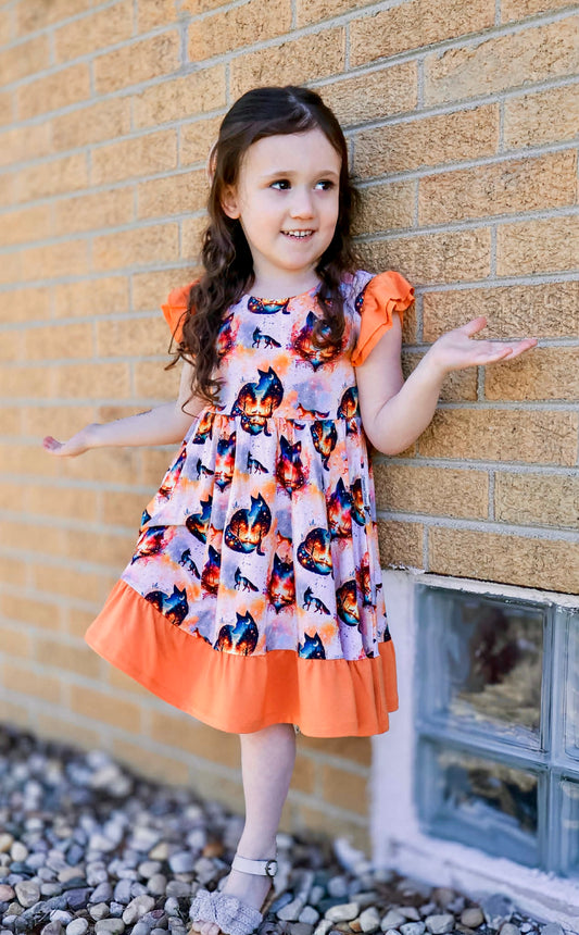“Whimsical Foxes” Twirl with Bow Back and Biker Shorts Set