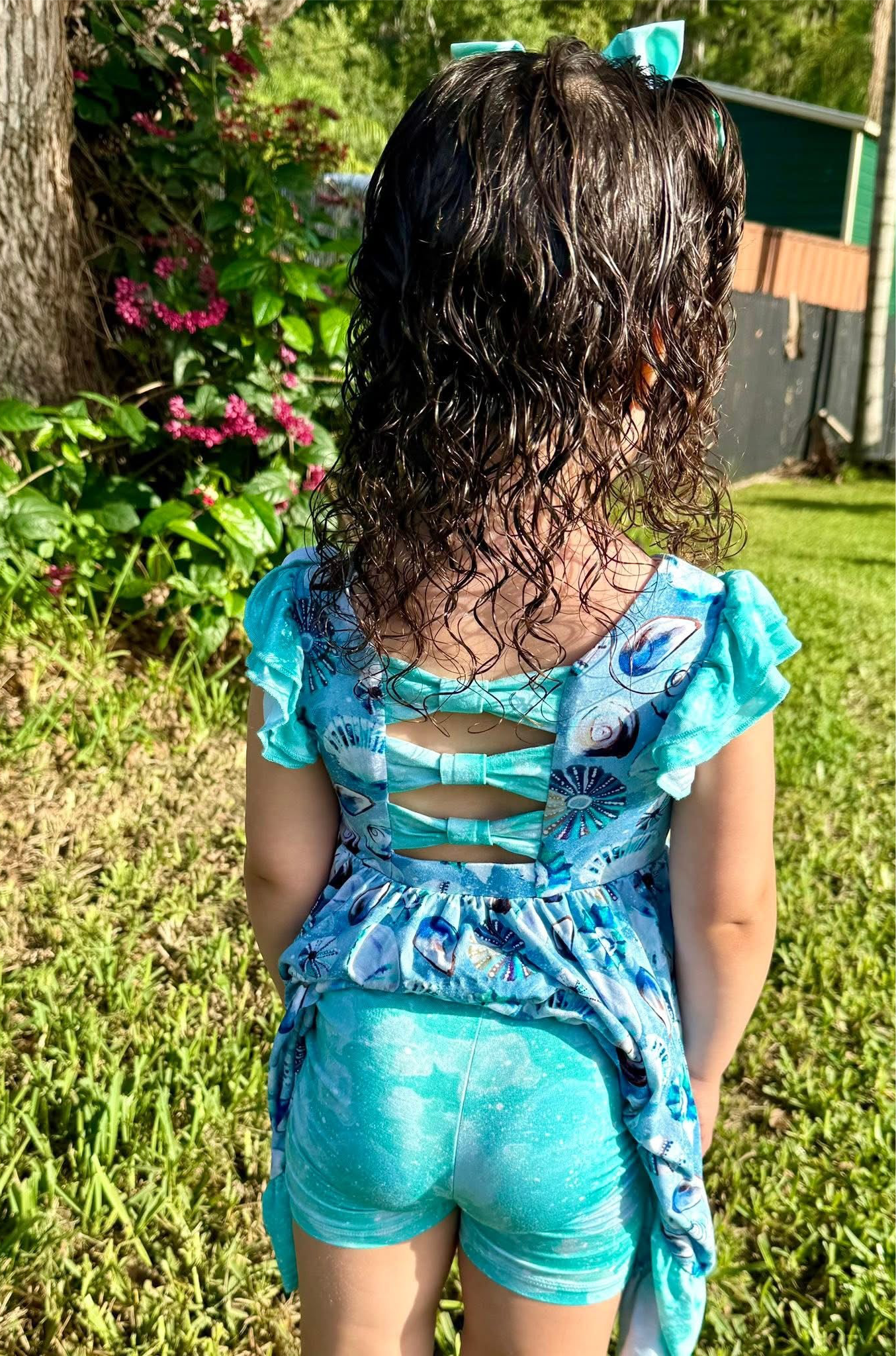 Shell Yeah Twirl with Bow Back and Biker Shorts Set