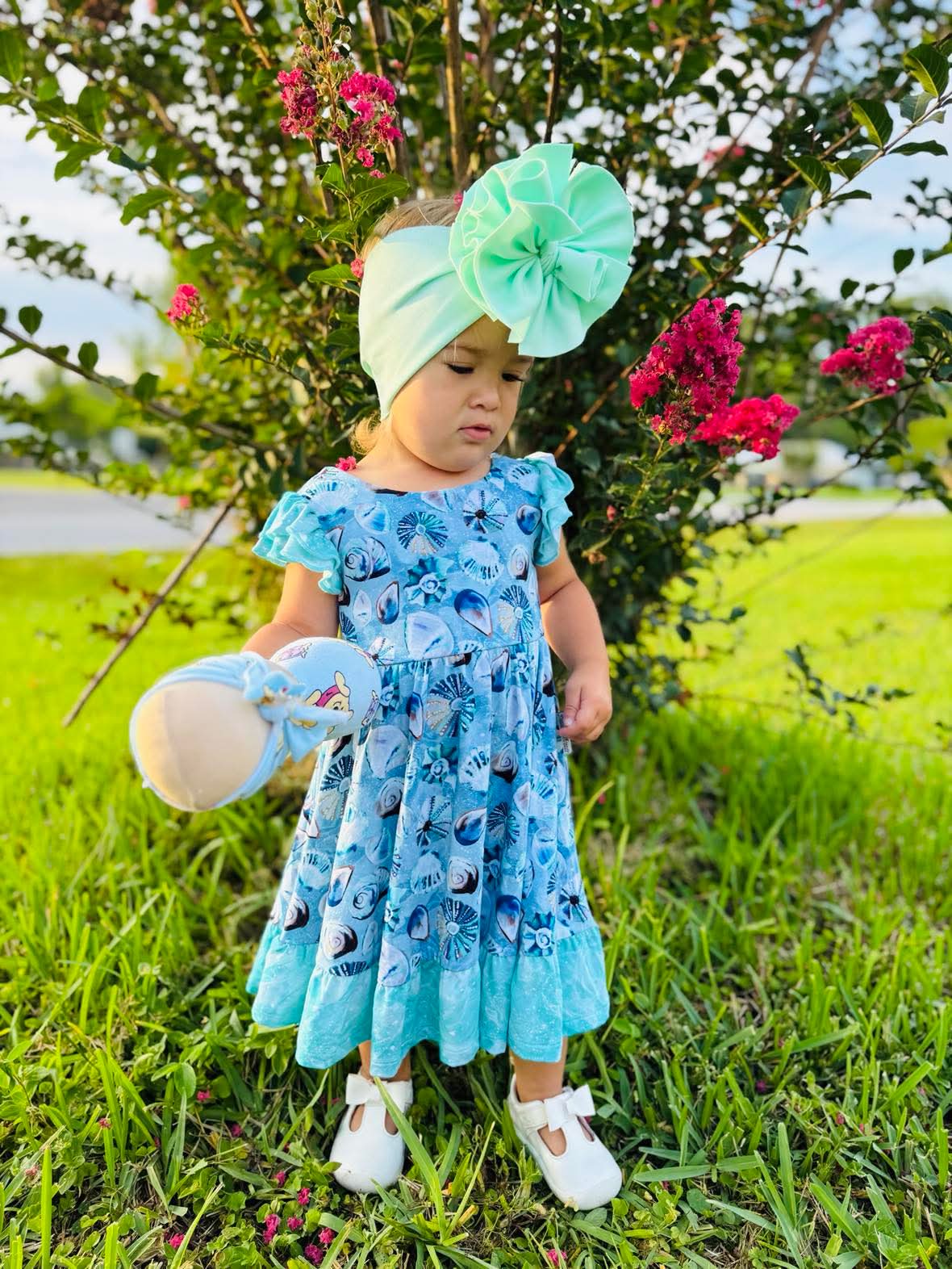 Shell Yeah Twirl with Bow Back and Biker Shorts Set