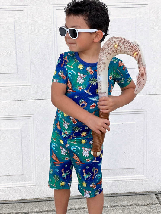 “Oceans Calling” Two-Piece Pajamas Short Sleeved and Shorts