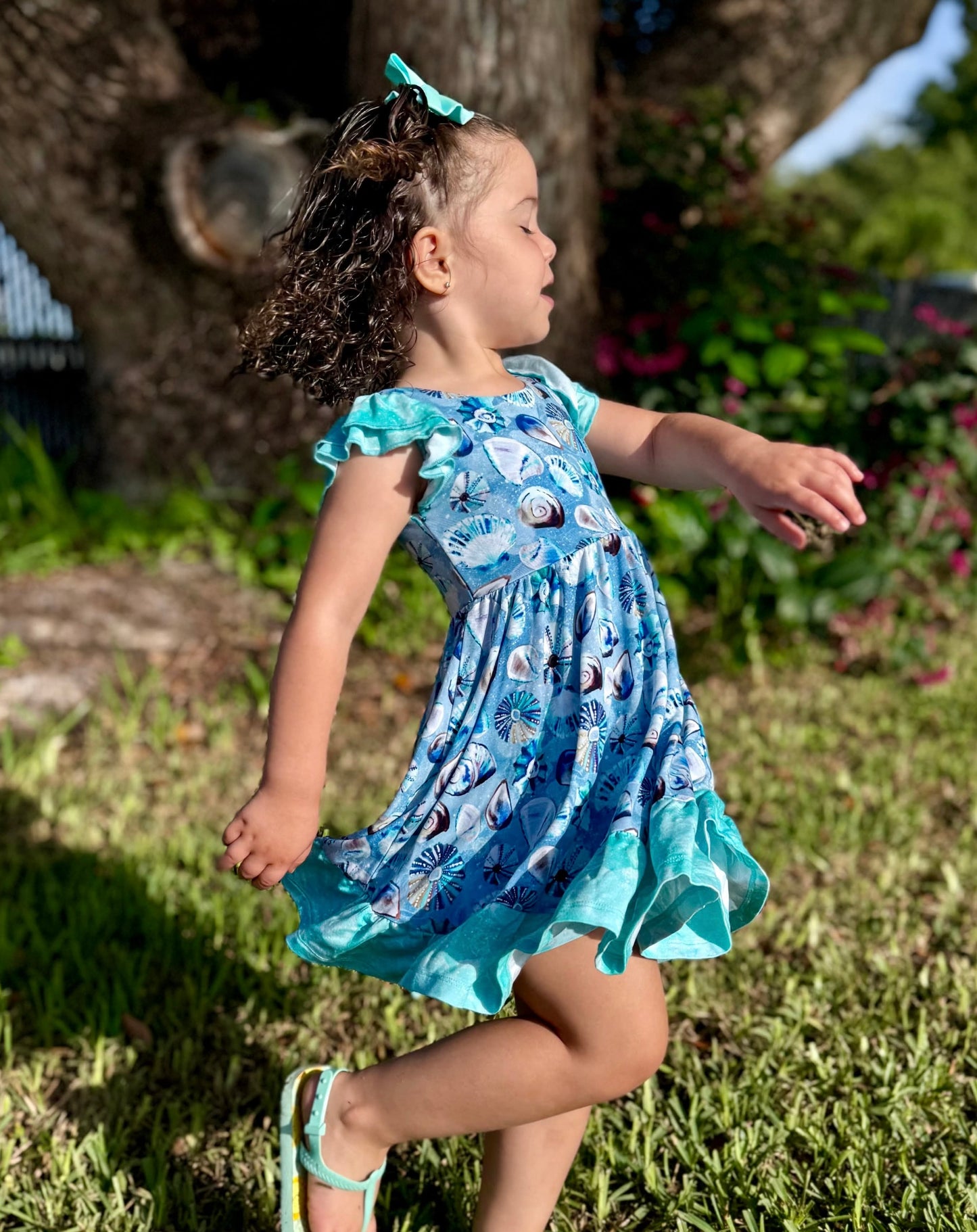 Shell Yeah Twirl with Bow Back and Biker Shorts Set