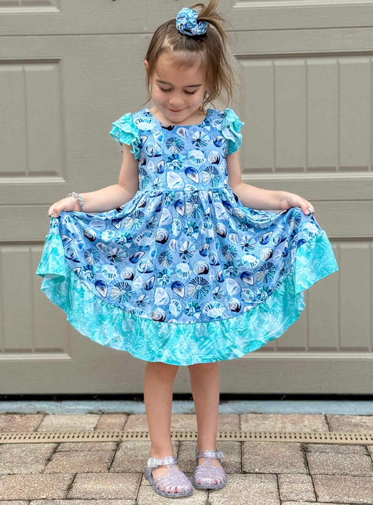 Shell Yeah Twirl with Bow Back and Biker Shorts Set