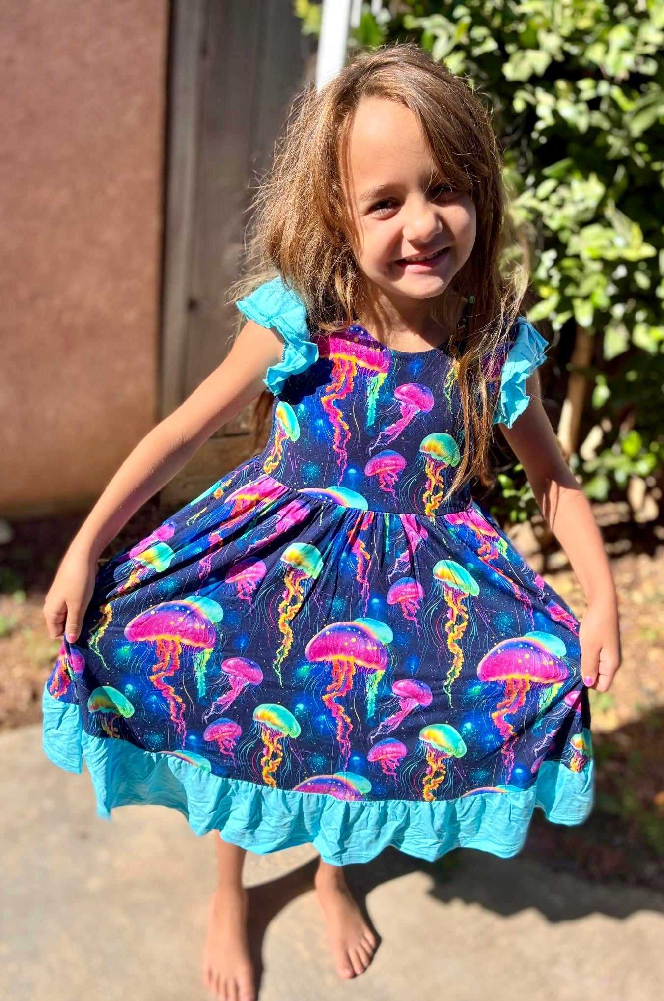 Jellyfish Glow Twirl with Bow Back and Biker Shorts Set