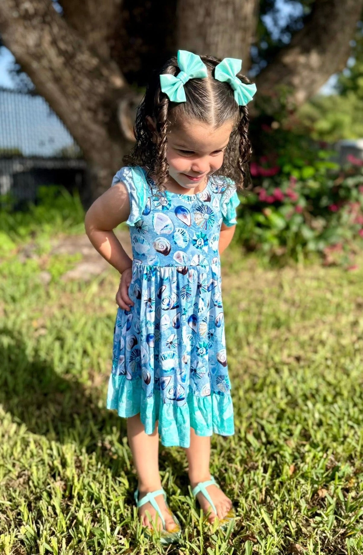 Shell Yeah Twirl with Bow Back and Biker Shorts Set