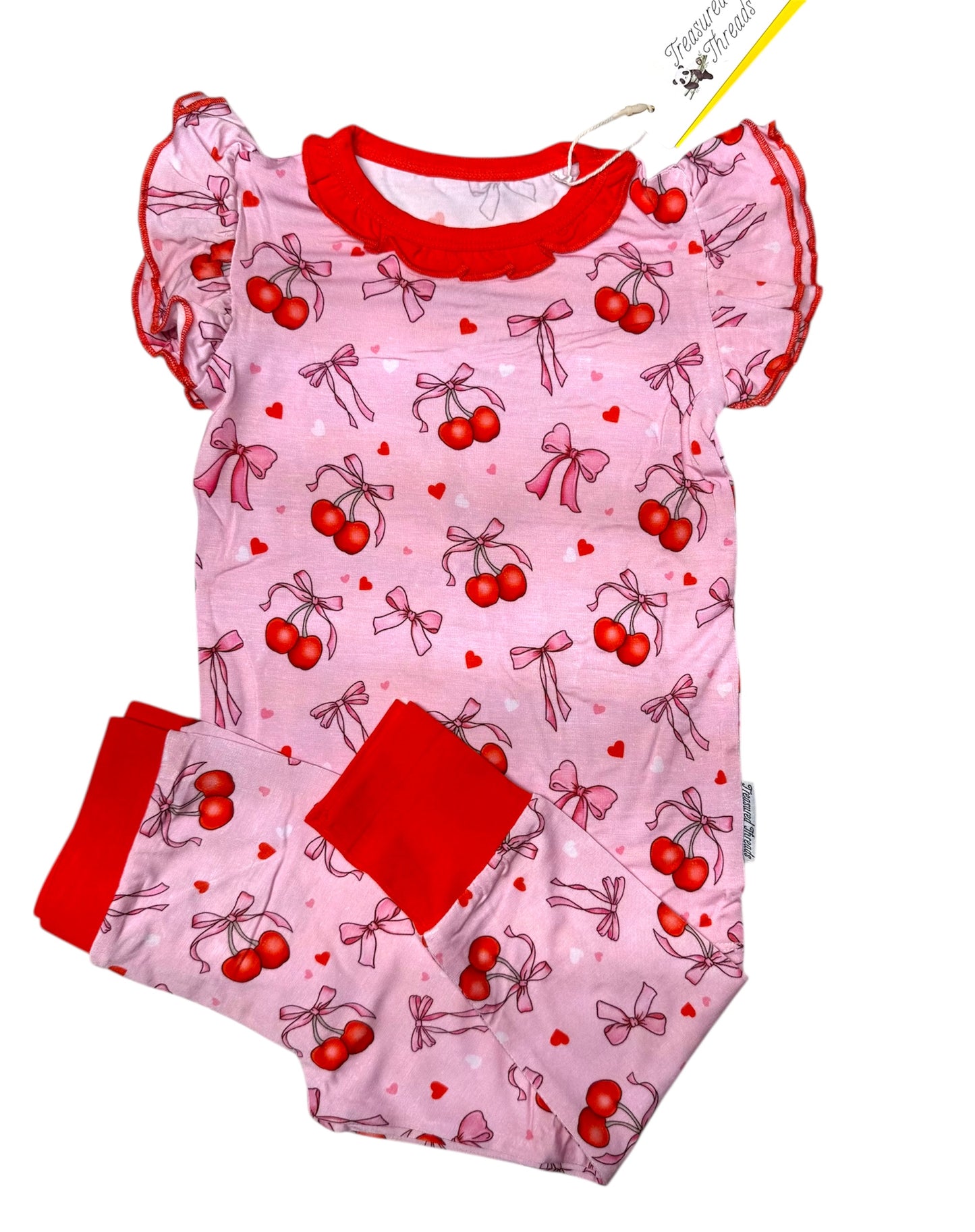 “Cherry Bow Bliss” Two-Piece Pajamas