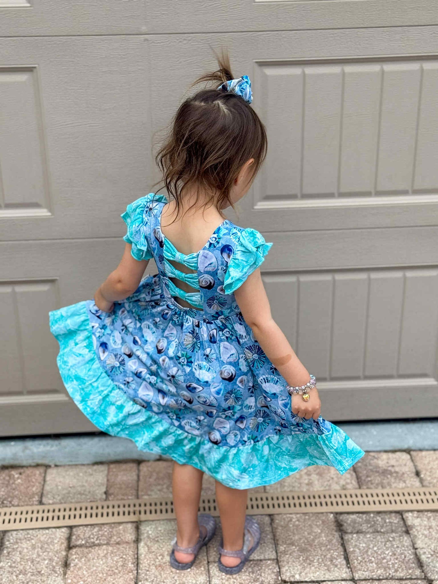 Shell Yeah Twirl with Bow Back and Biker Shorts Set