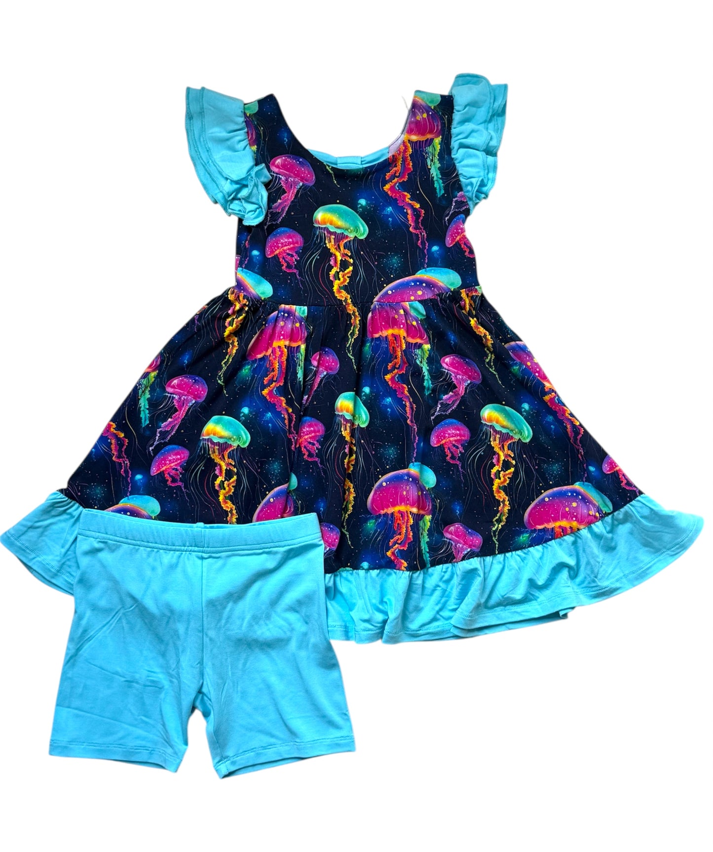 Jellyfish Glow Twirl with Bow Back and Biker Shorts Set