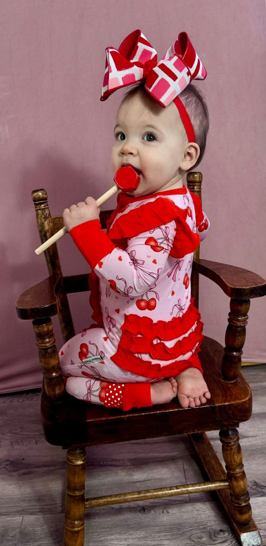 “Cherry Bow Bliss” Ruffle Zippy