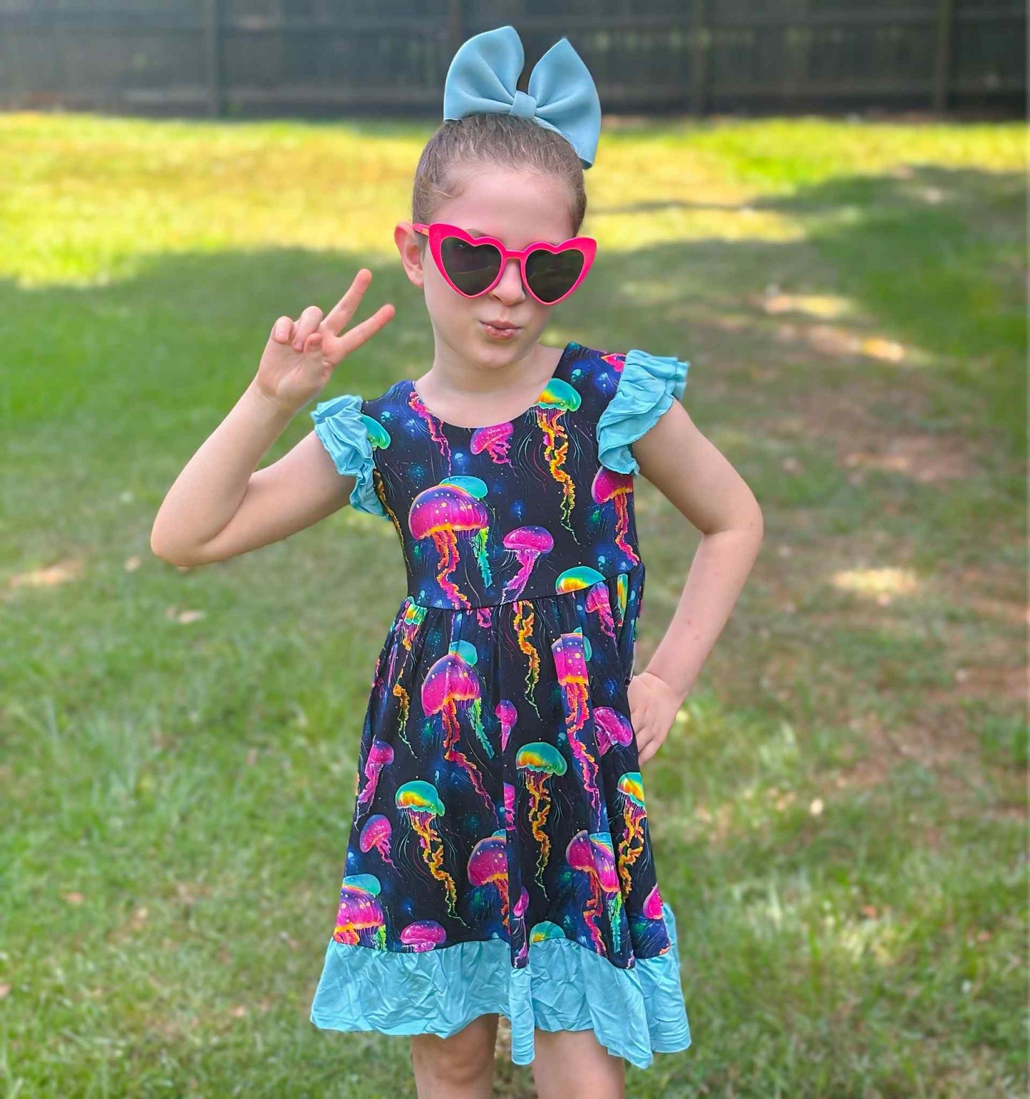 Jellyfish Glow Twirl with Bow Back and Biker Shorts Set