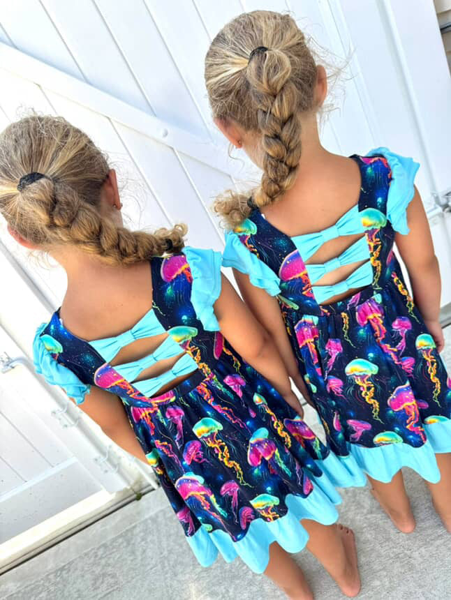 Jellyfish Glow Twirl with Bow Back and Biker Shorts Set