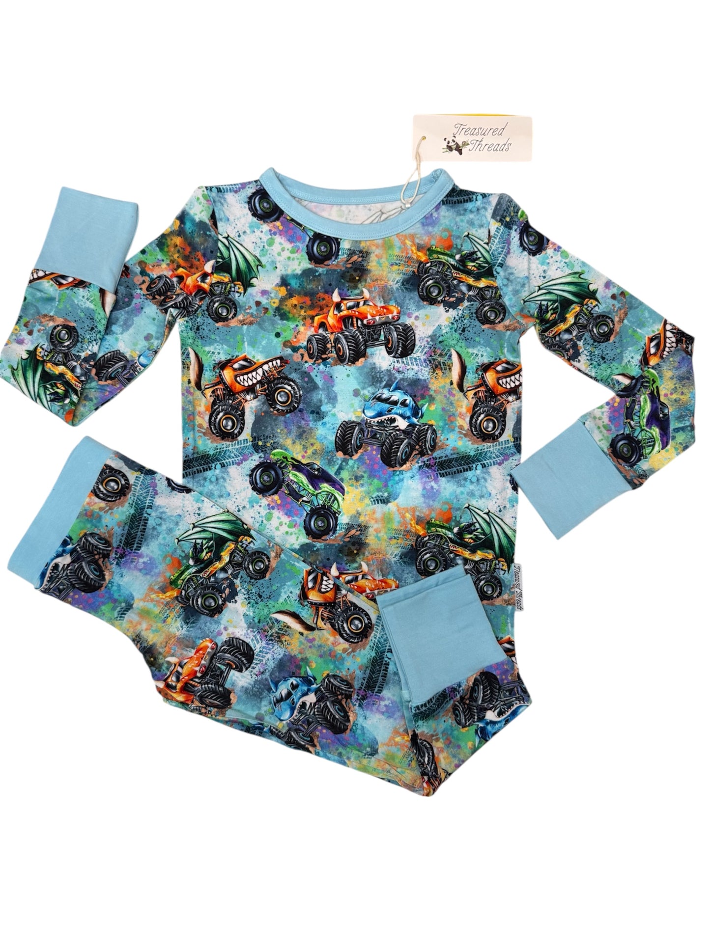 “Monster Truck Mayhem” Long Sleeved Two-Piece Pajamas