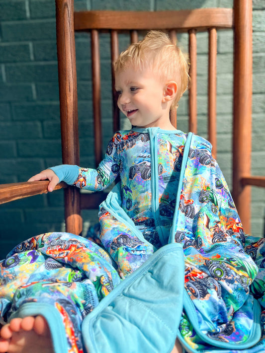 “Monster Truck Mayhem” Quilted Blanket