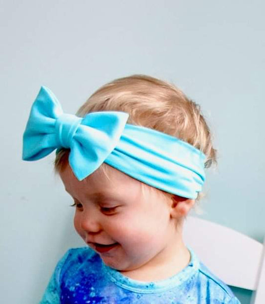 Blue Solid Bow Headwrap