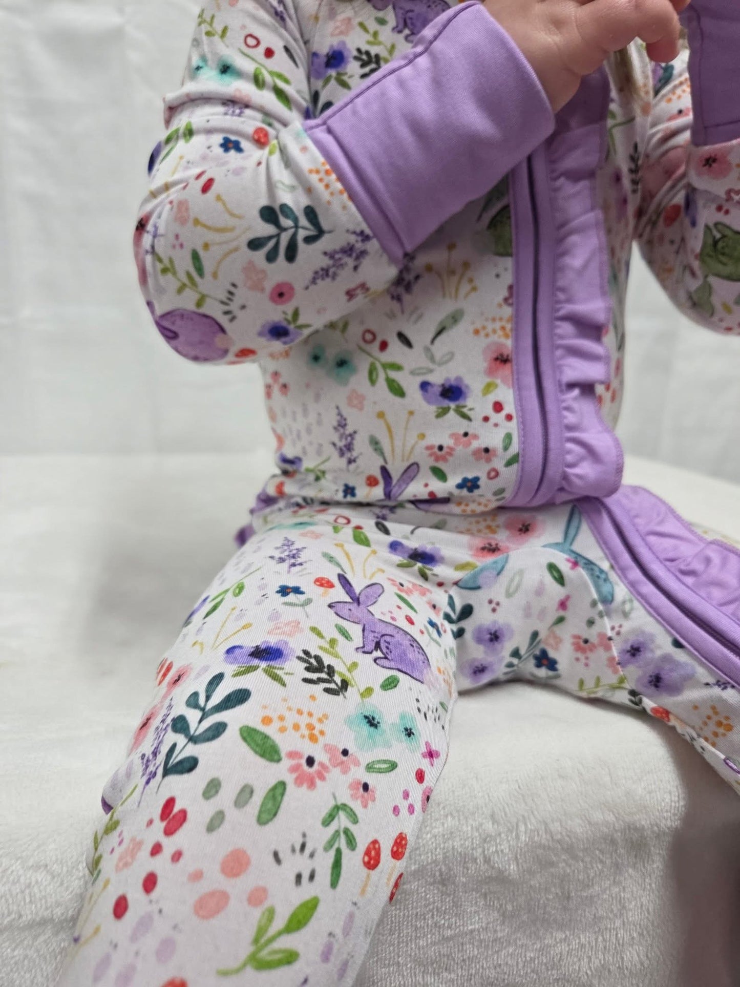 Watercolor Bunnies Ruffle Zippy