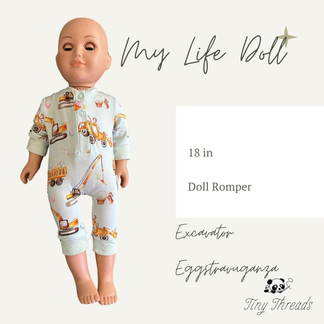 “Excavator Eggstravaganza” Doll Romper