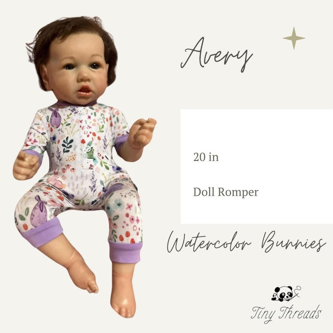 Watercolor Bunnies Doll Romper