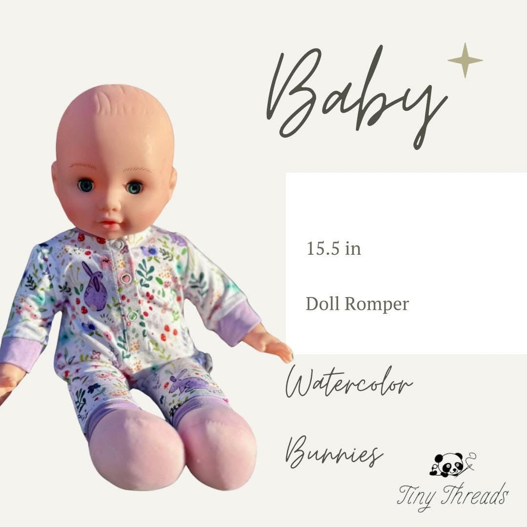Watercolor Bunnies Doll Romper