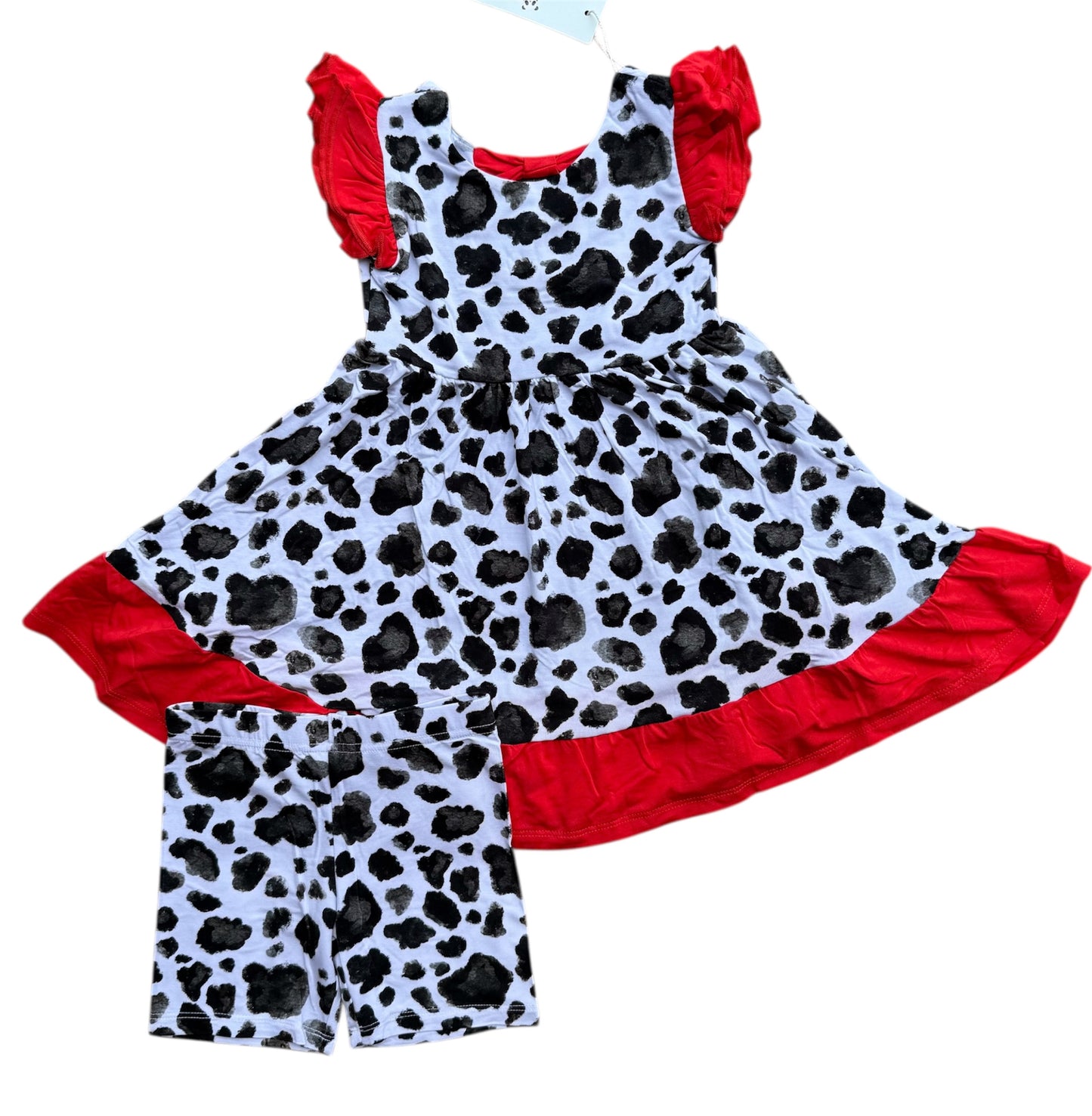 “Cows” Twirl with Bow Back and Biker Shorts Set