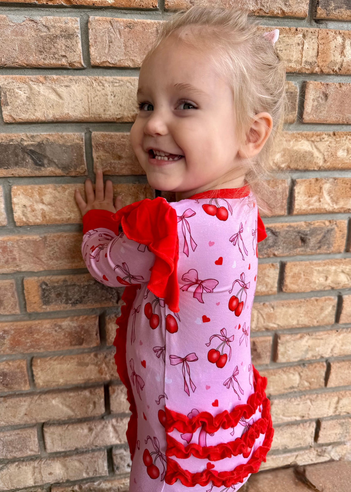 “Cherry Bow Bliss” Ruffle Zippy