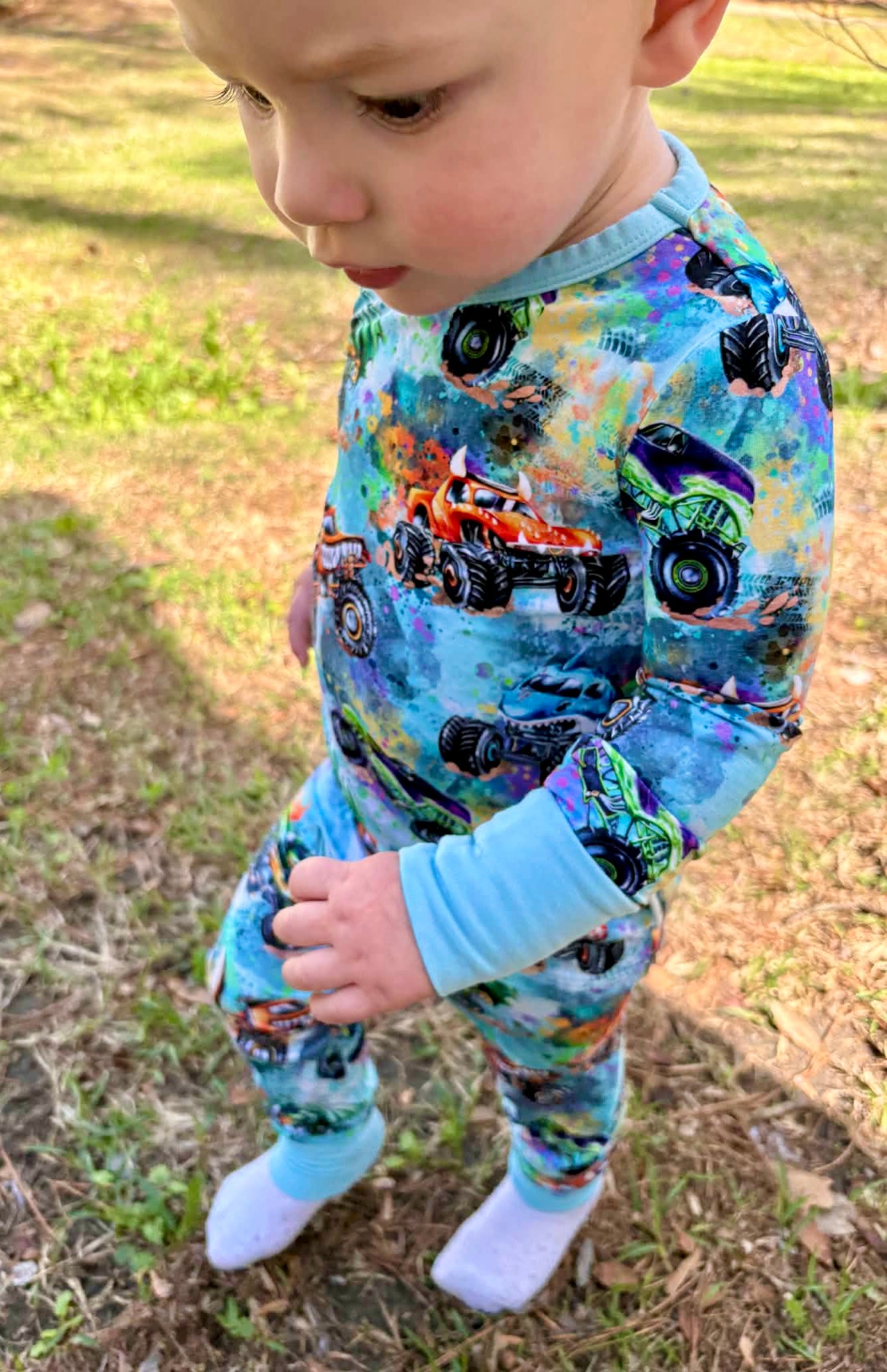 “Monster Truck Mayhem” Long Sleeved Two-Piece Pajamas