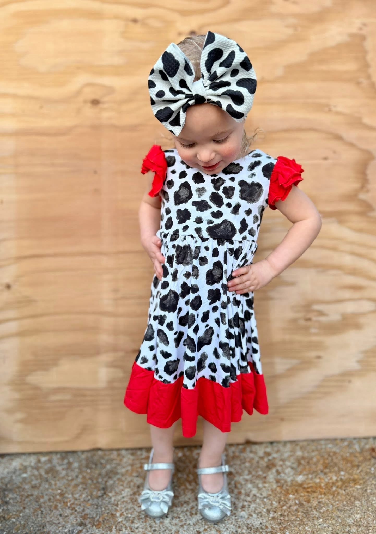 “Cows” Twirl with Bow Back and Biker Shorts Set