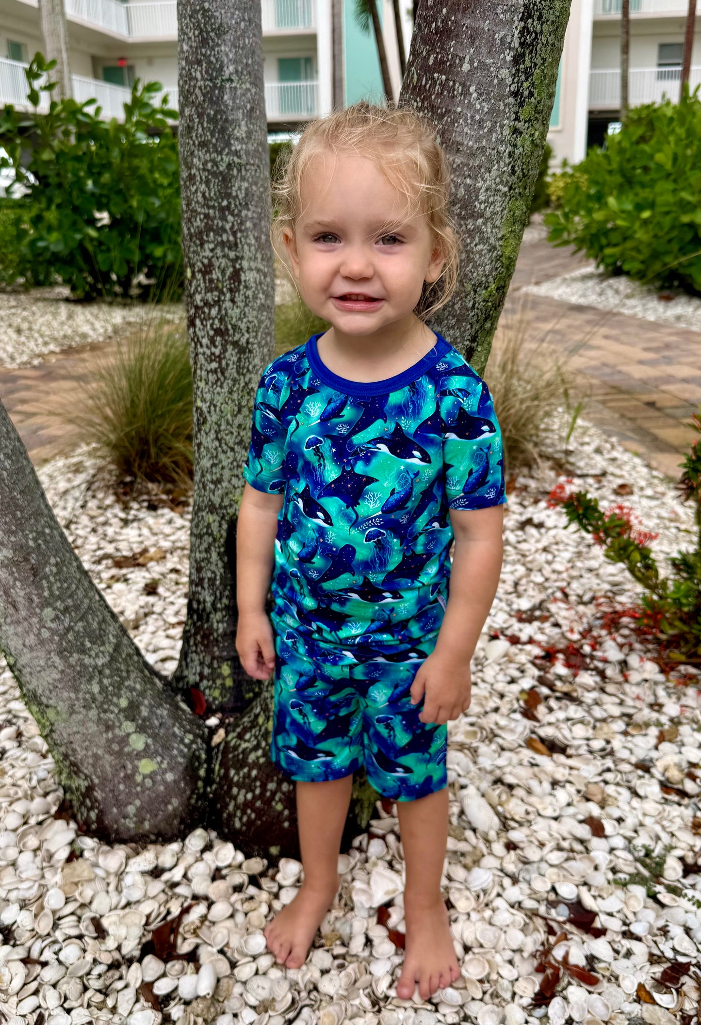 Starlit Seas Two-Piece Pajamas Short Sleeved and Shorts