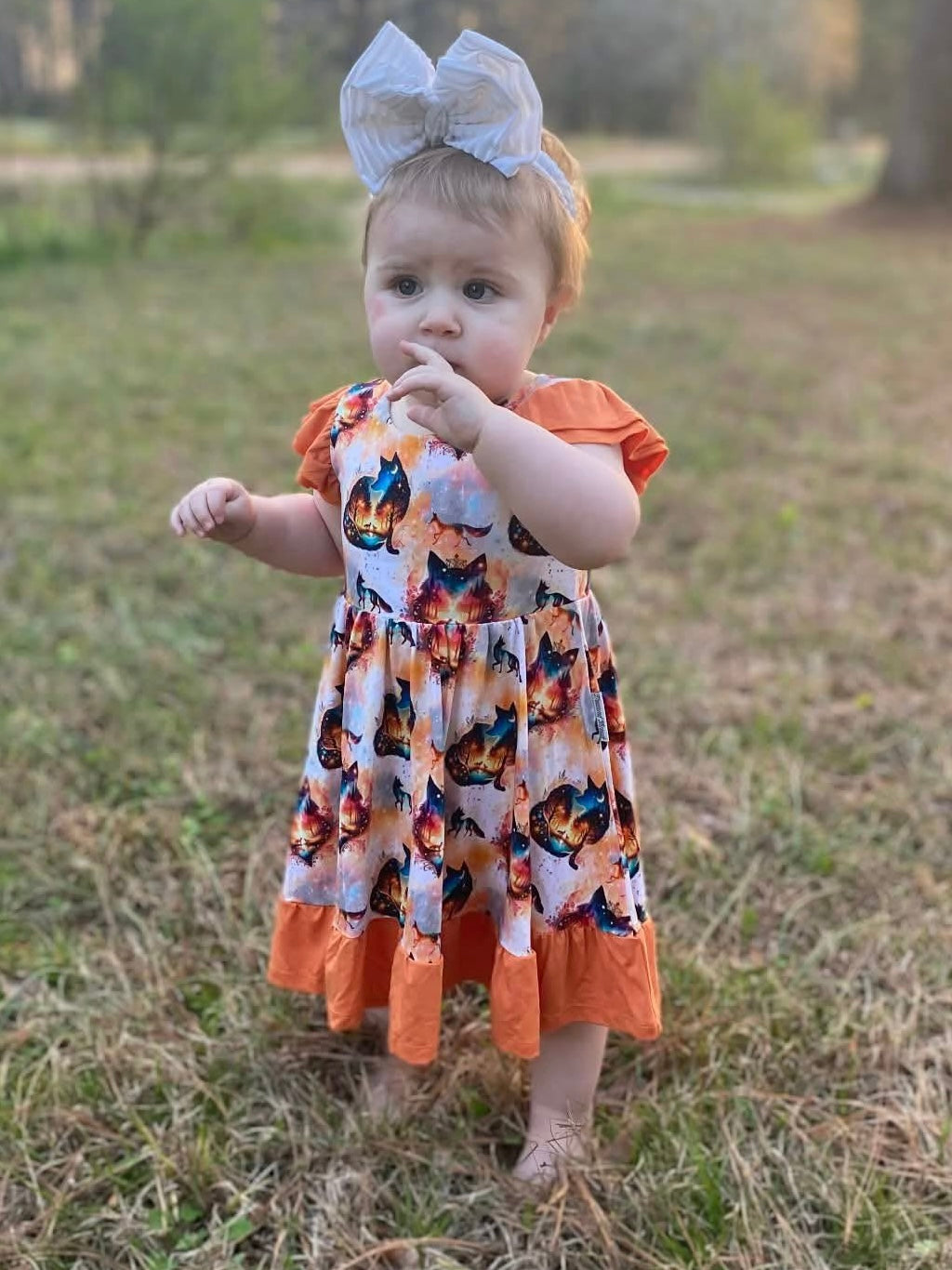 “Whimsical Foxes” Twirl with Bow Back and Biker Shorts Set