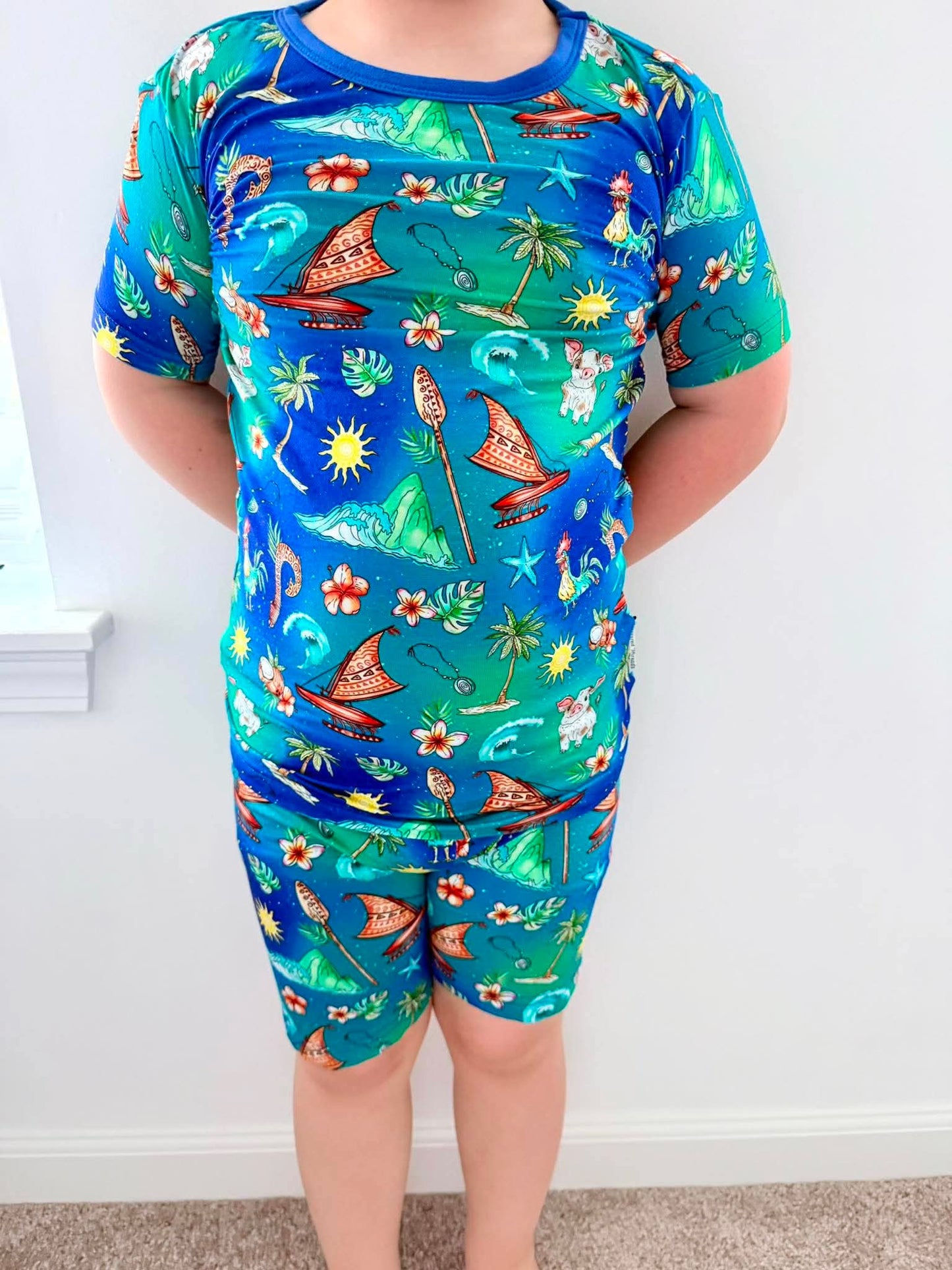 “Oceans Calling” Two-Piece Pajamas Short Sleeved and Shorts