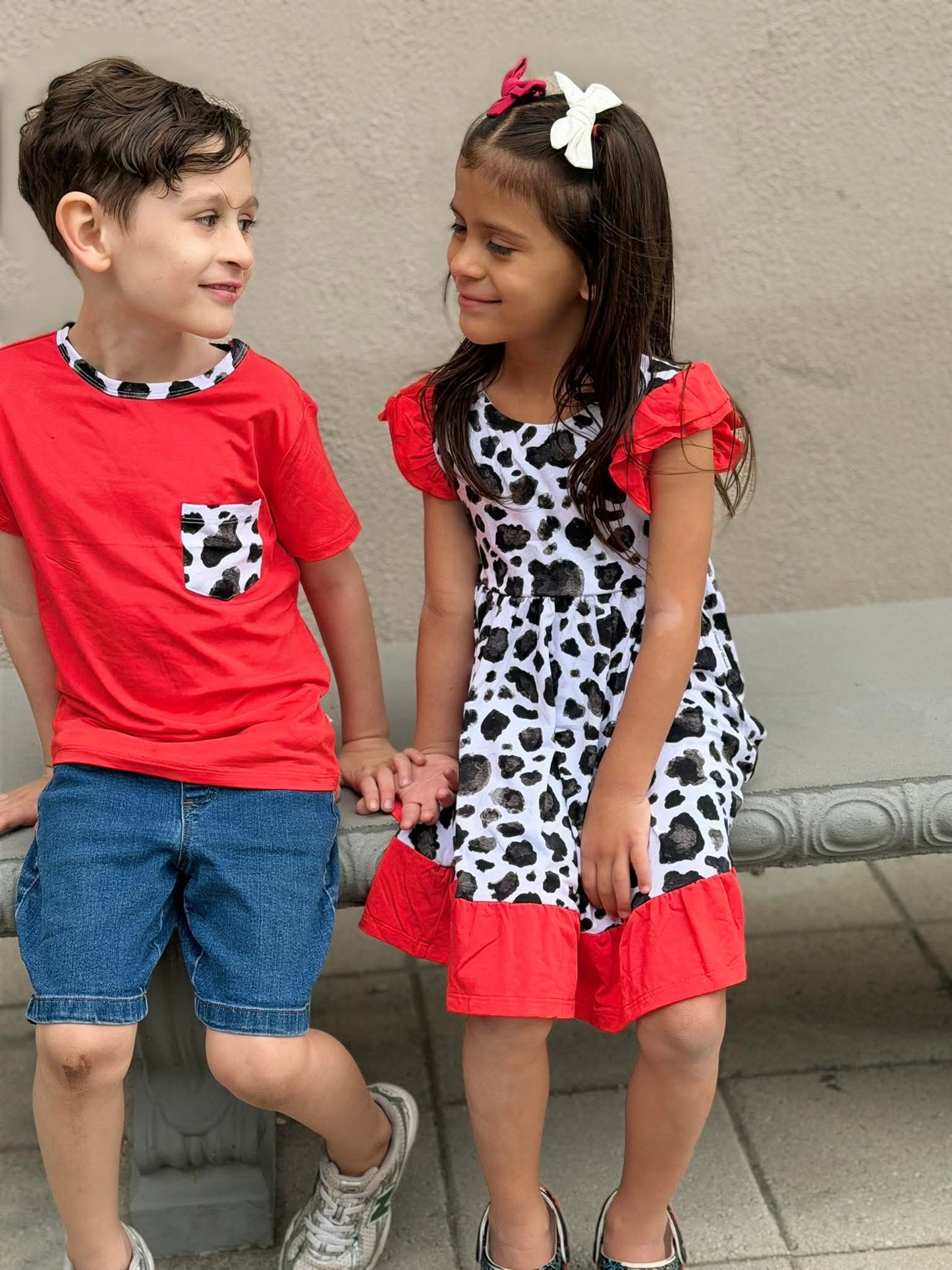 “Cows” Twirl with Bow Back and Biker Shorts Set