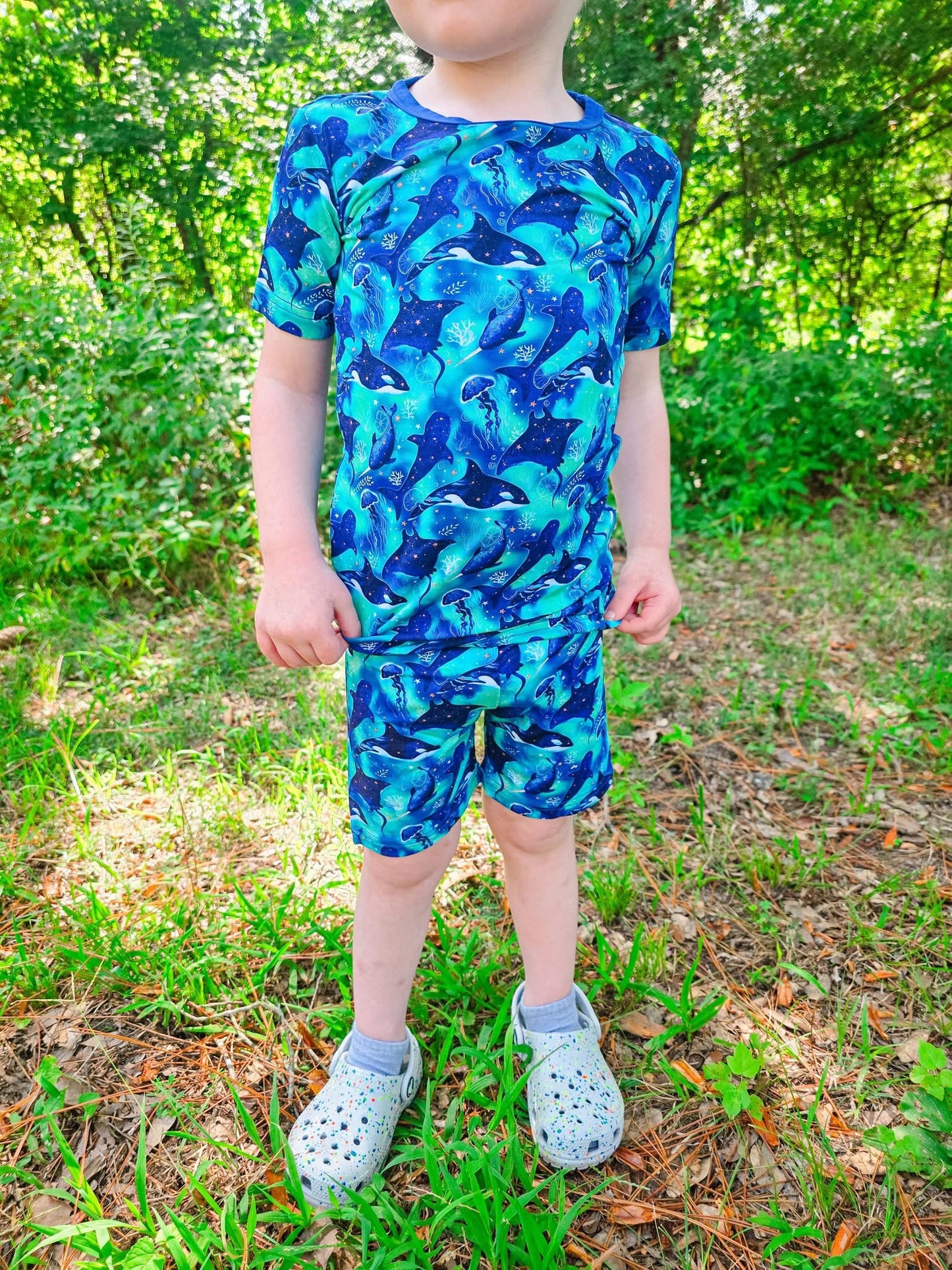 Starlit Seas Two-Piece Pajamas Short Sleeved and Shorts