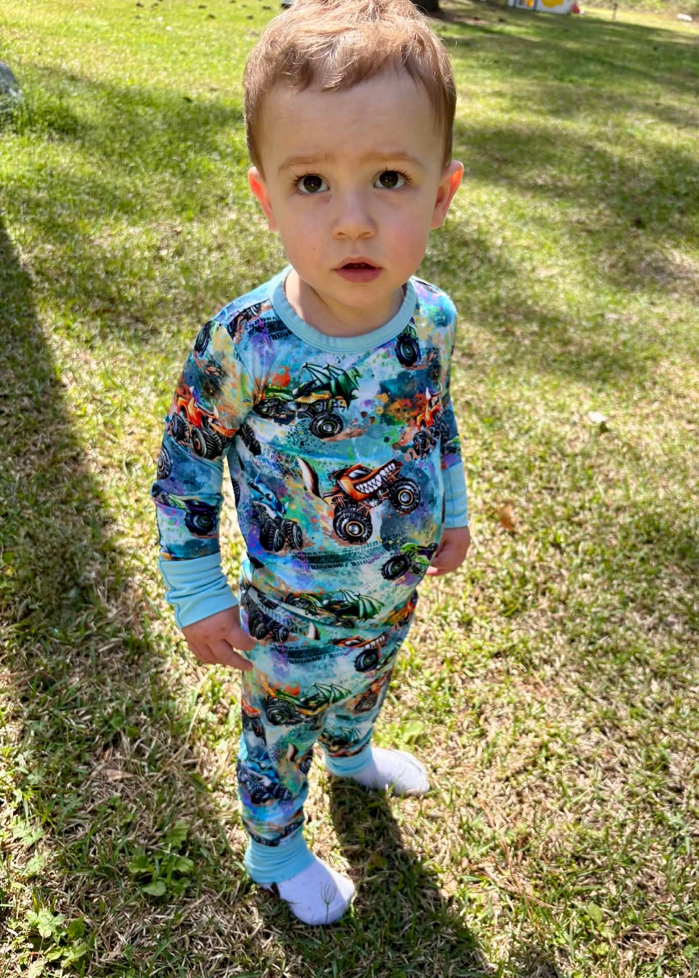 “Monster Truck Mayhem” Long Sleeved Two-Piece Pajamas