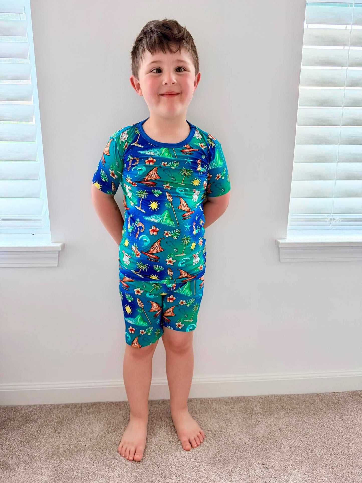 “Oceans Calling” Two-Piece Pajamas Short Sleeved and Shorts
