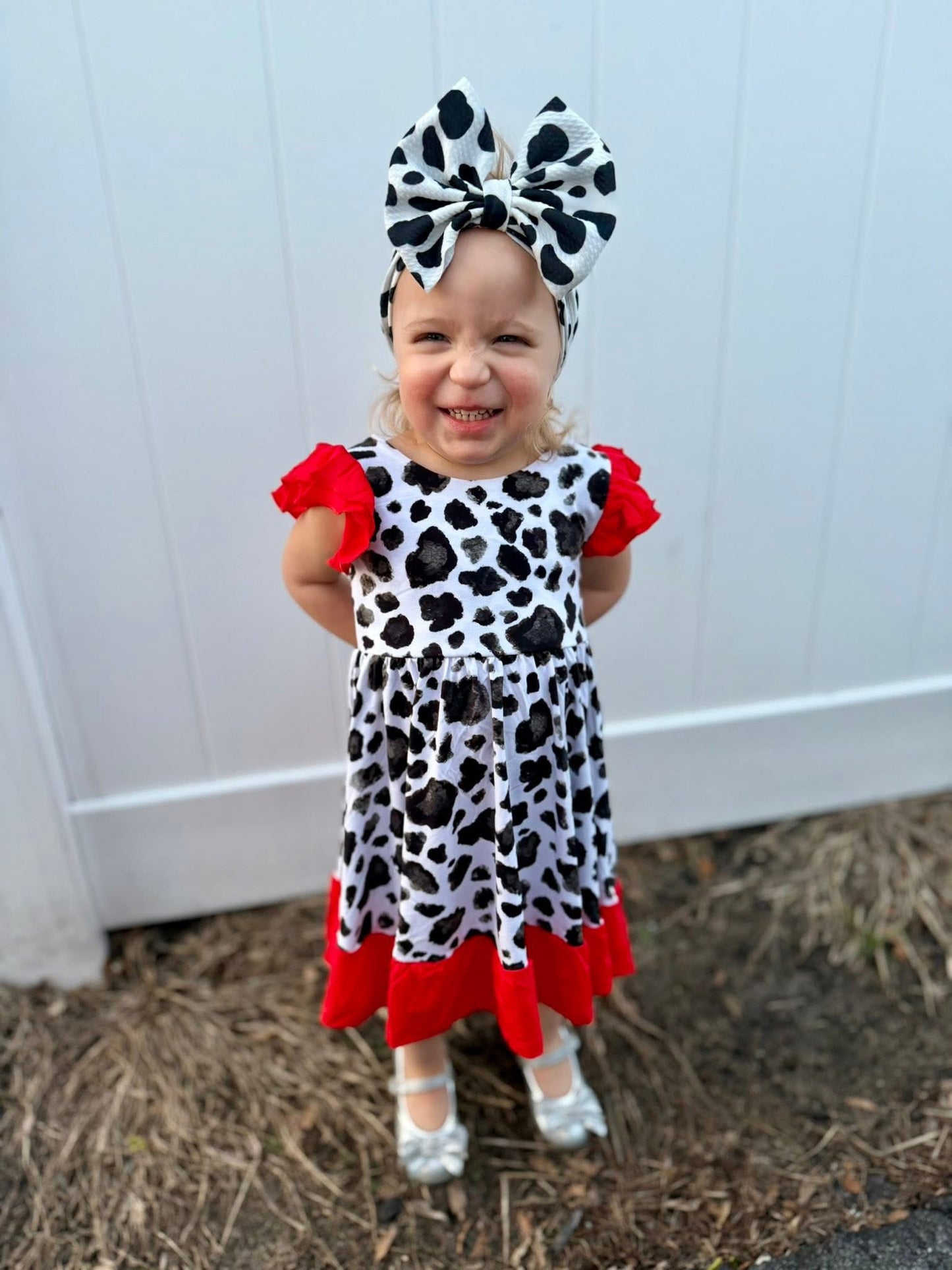 “Cows” Twirl with Bow Back and Biker Shorts Set